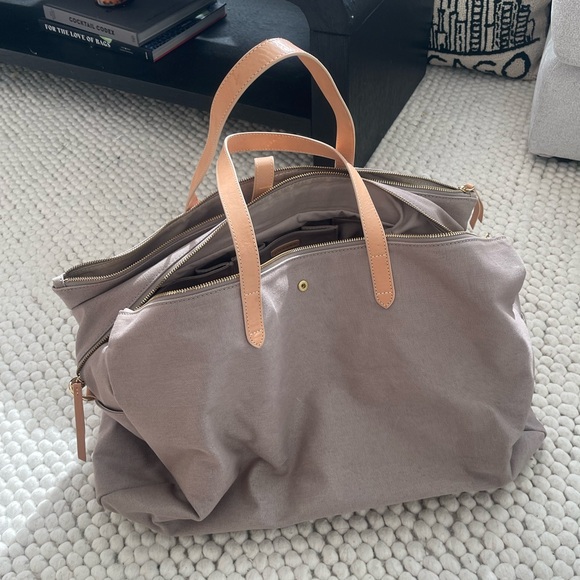 Cuyana Handbags - Cuyana Beige Weekender Canvas Tote Bag with Tan Handles